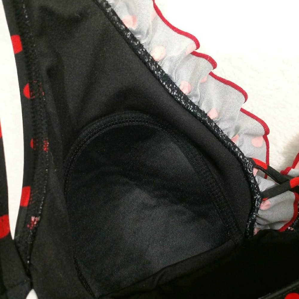 Pin Up Red Black Polka Dot One Piece Swimsuit - Picture 5 of 6
